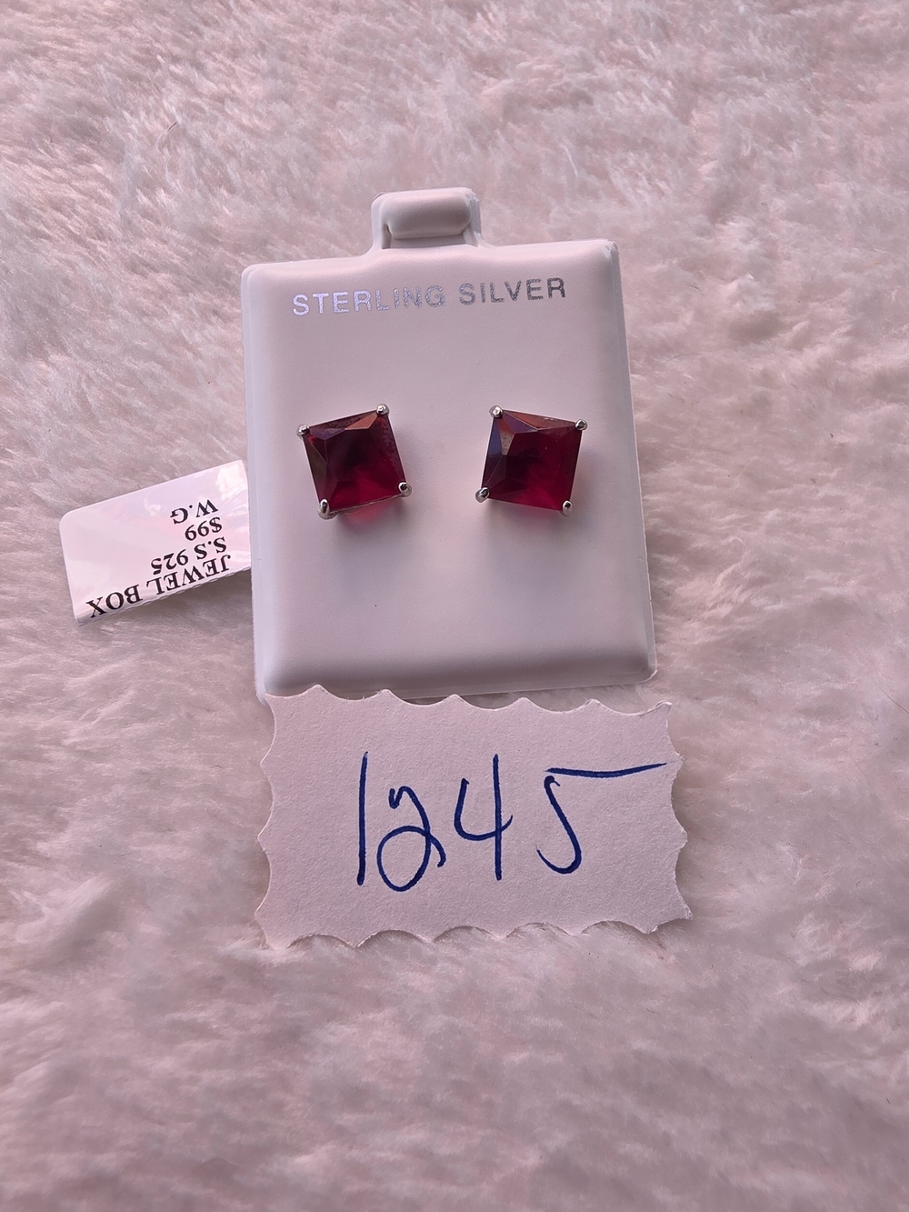 Sterling Silver Square Red Stud Earrings